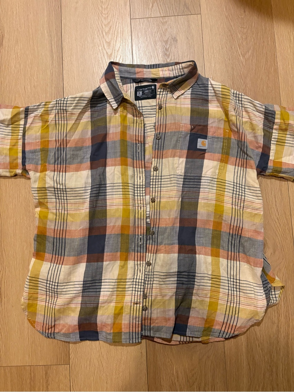 Carhartt Short-Sleeve Plaid Button-Up in Yellow, Navy & Rust
